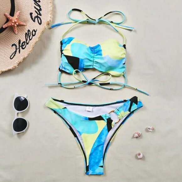 New Sexy Geometric Print Bralette Top Bikini Set - Picture 3 of 6